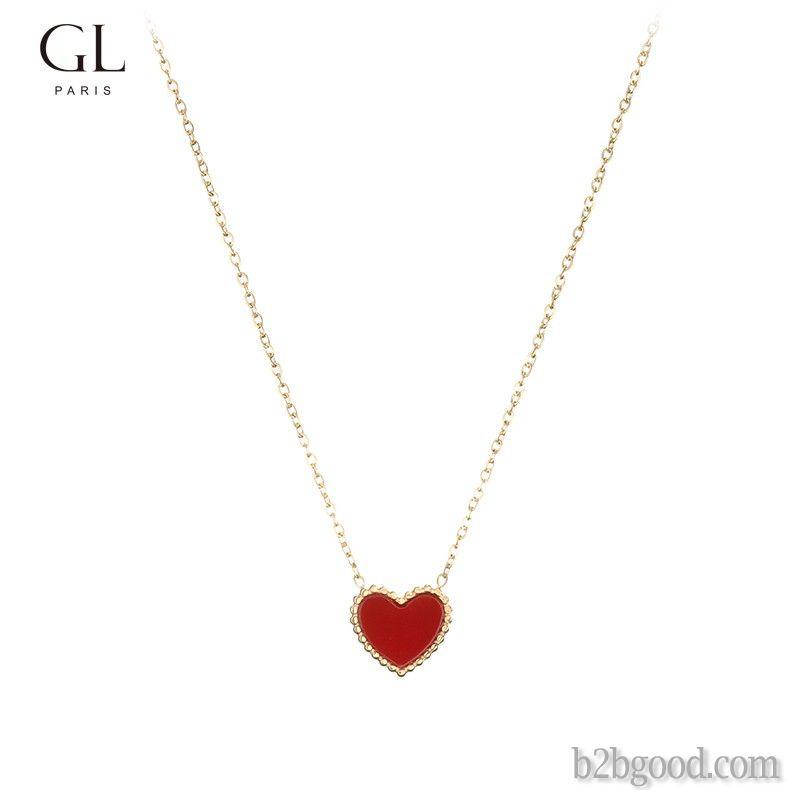 Red heart necklace with heart-shaped collarbone chain for women