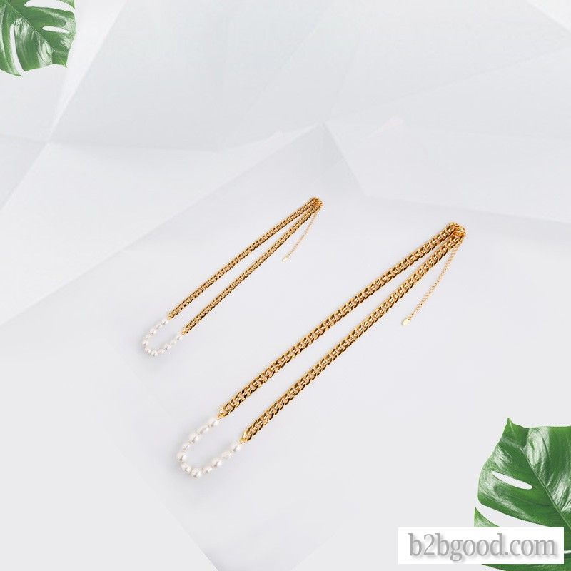 Chain shaped pearl Mosaic necklace long