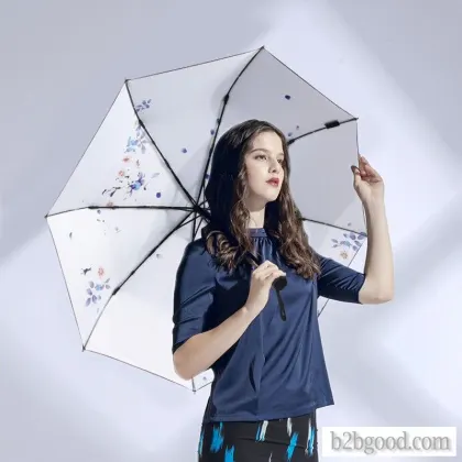 BSCI certified factory Sevina orchids oil painting umbrella sunshade umbrella folding anti-UV vinyl