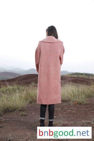 Pink three buckle, square pocket, lady's coat.