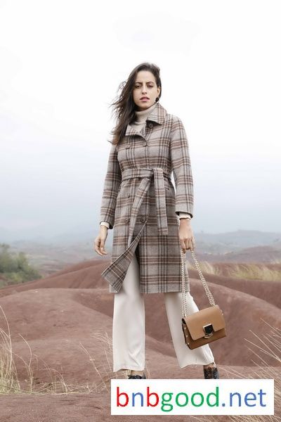 Ladies light brown, checked, long coat