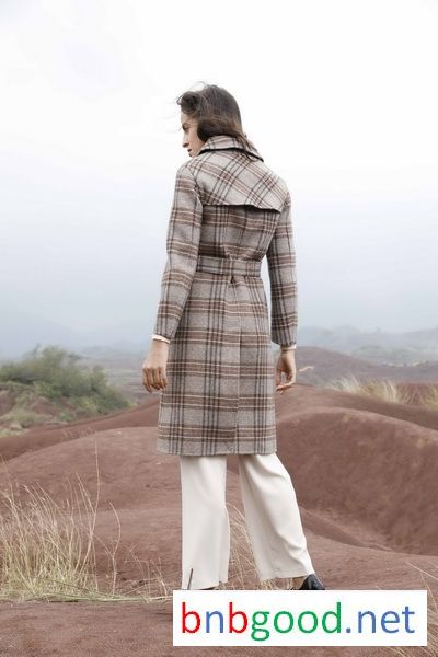 Ladies light brown, checked, long coat