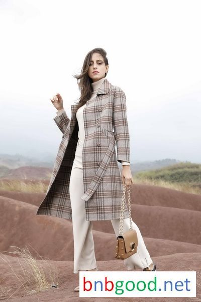 Ladies light brown, checked, long coat