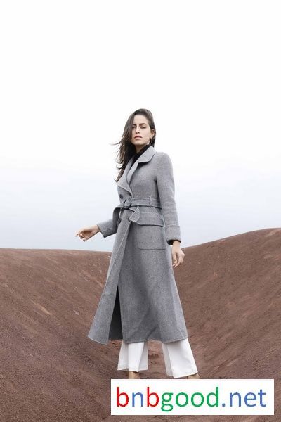 Grey waistband lady cashmere overcoat