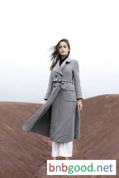 Grey waistband lady cashmere overcoat
