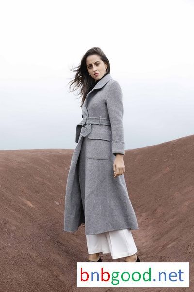 Grey waistband lady cashmere overcoat