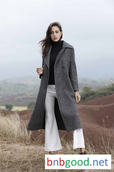 Grey six-button waist-length lady cashmere overcoat
