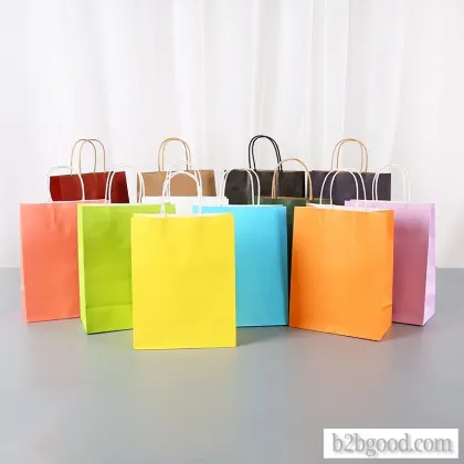 Holiday jewelry package in raw wood pulp kraft paper bag vertical white cow style