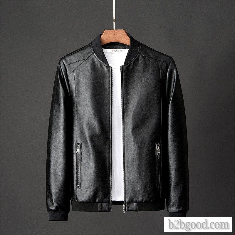 Fall men's leather jacket casual fashion slim baseball neck jacket biker jacket