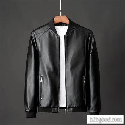 Fall men's leather jacket casual fashion slim baseball neck jacket biker jacket