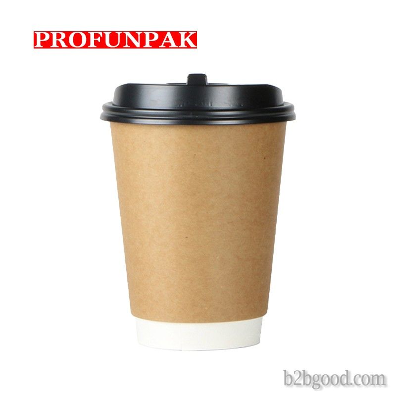 Profunpak disposable kraft coffee cup with POP cover hot drink cup with paper cup to go