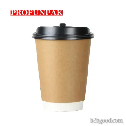 Profunpak disposable kraft coffee cup with POP cover hot drink cup with paper cup to go