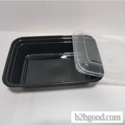 Ningbo Xiaoxiang cutlery American square 1000ml transparent cover black bottom disposable fast-food