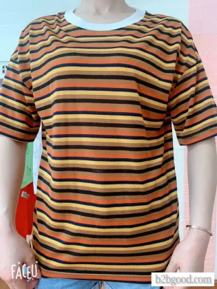 Yarn-dyed round collar T-shirts