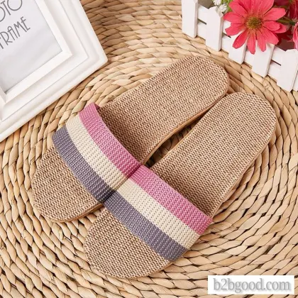 Luyi house linen slippers rainbow pattern simple atmosphere indoor non-slip comfortable breathable f