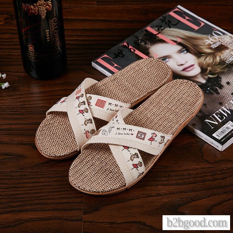 Luyizhi home linen slippers cute cartoon indoor non-slip comfortable breathable fashion sweat absorb