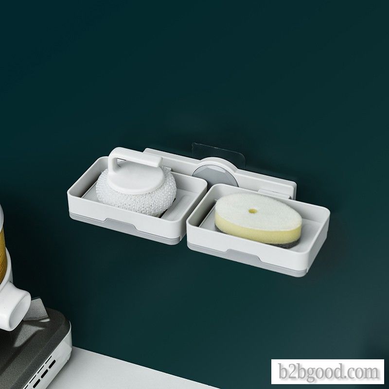 Creative toilet no-punch soap box shelf household sucker wall-mounted soap box double shelf asphalt