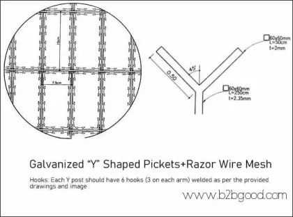 Galvanized 'Y' Pickets and Razor Wire Security System